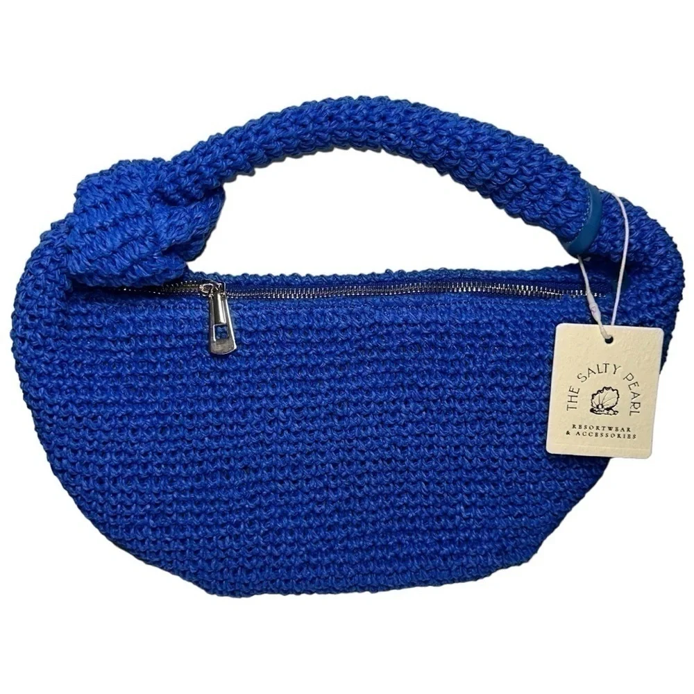 BTB Los Angeles Women’s Cobalt Blue Straw Raffia Lucia Knotted Hobo Bag